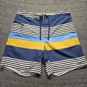 Patagonia Wavefarer Board Shorts Mens Size 36 Striped Swim Surf Zip Pocket